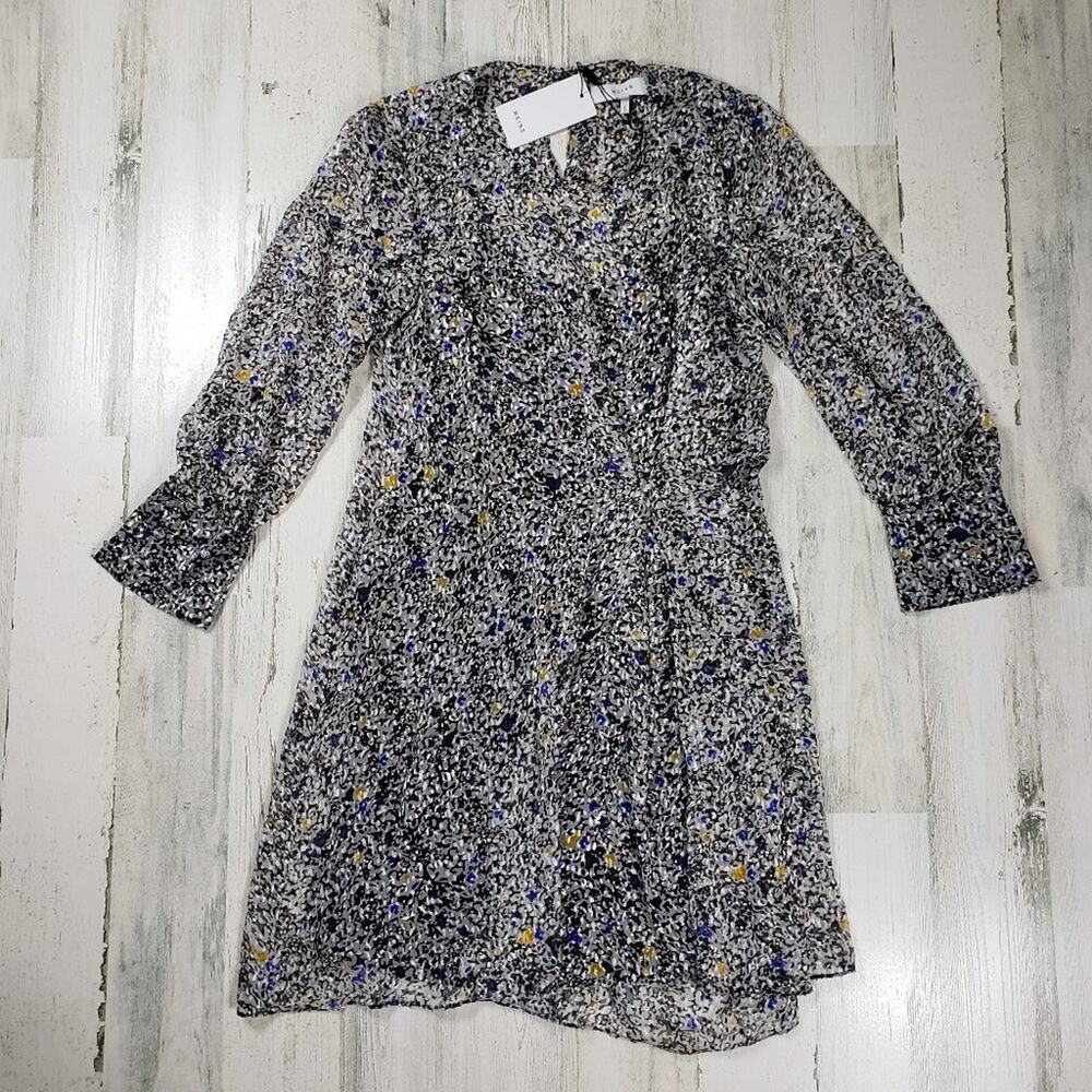 NWT Reiss Charlotte Black & White Burnout Ditsy Print Mini Dress Women's Size 2